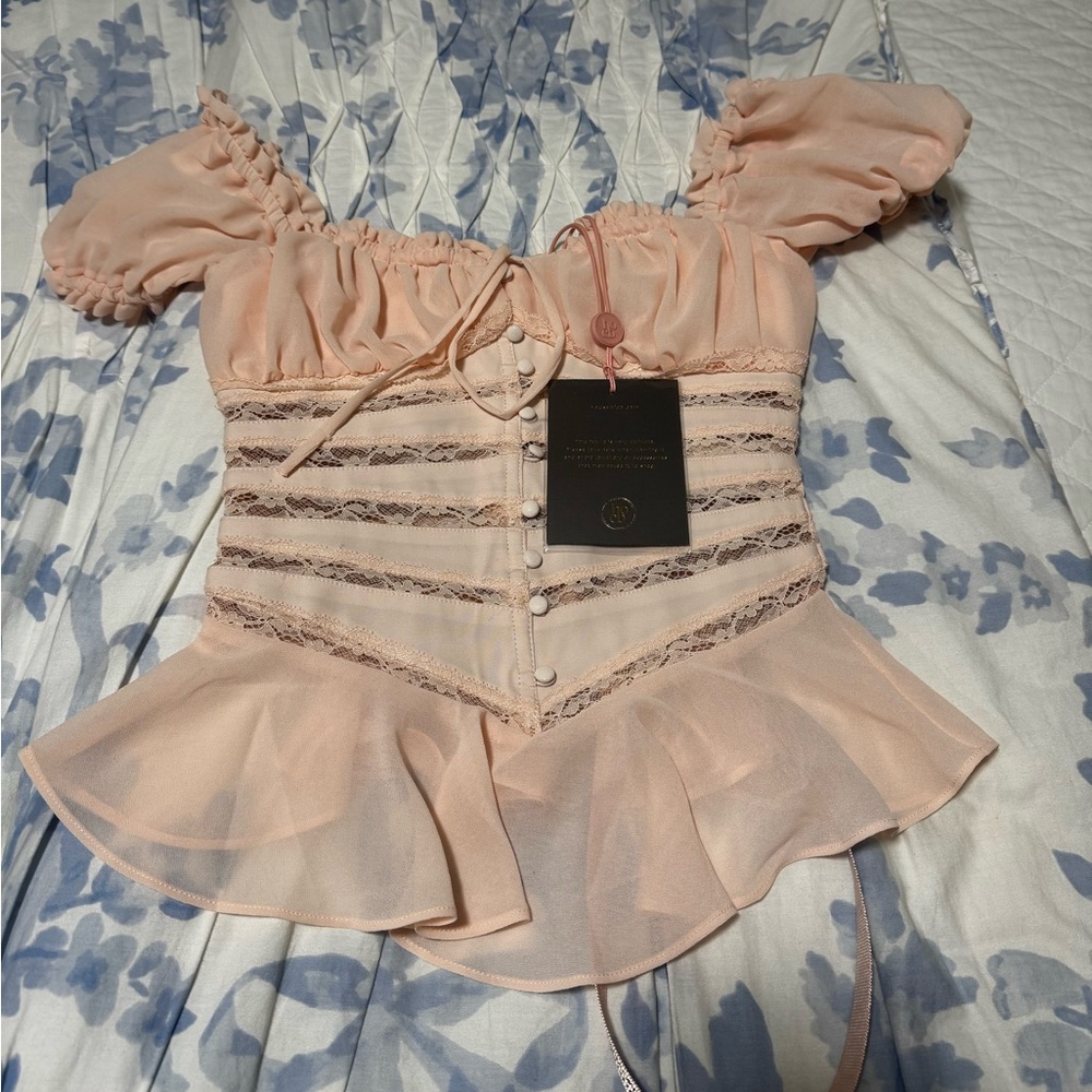 House of CB | CARA Pink Lace Peplum Top - Picture 6 of 10